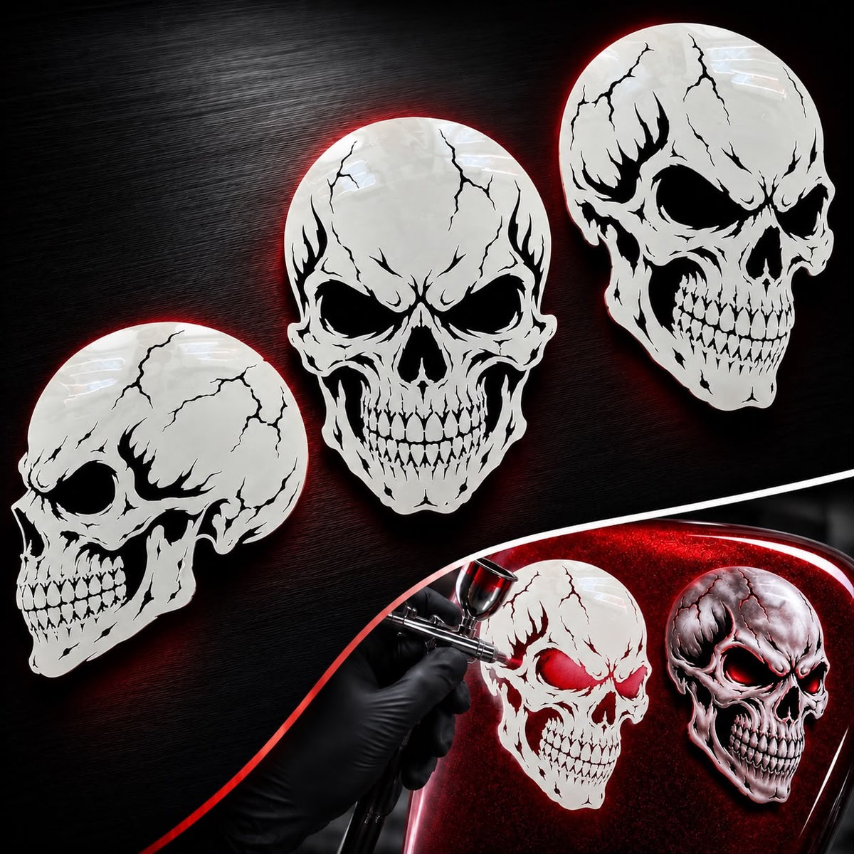 LiME LiNE Realistic Skull Airbrush Stencil Set - 9 Pcs Skull Design Templates