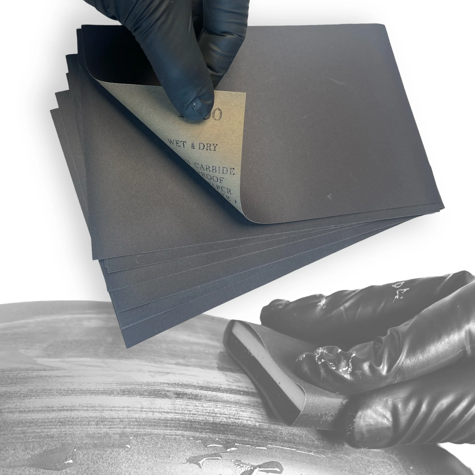 Which abrasive material is in LiME LiNE Wet/Dry Sandpaper Sheets?