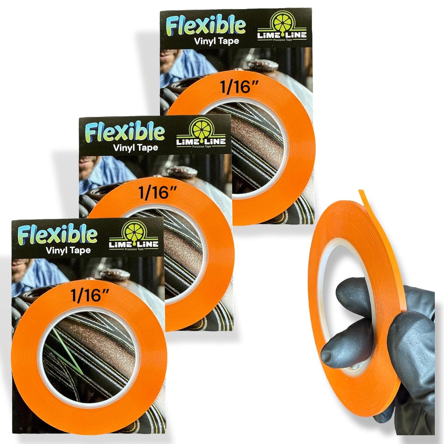 LiME LiNE Flexible Vinyl Fine Line Masking Tape for Automotive Custom Paint, No Residue Orange Pinstriping Tape - 1/4" 1/8" 1/16"