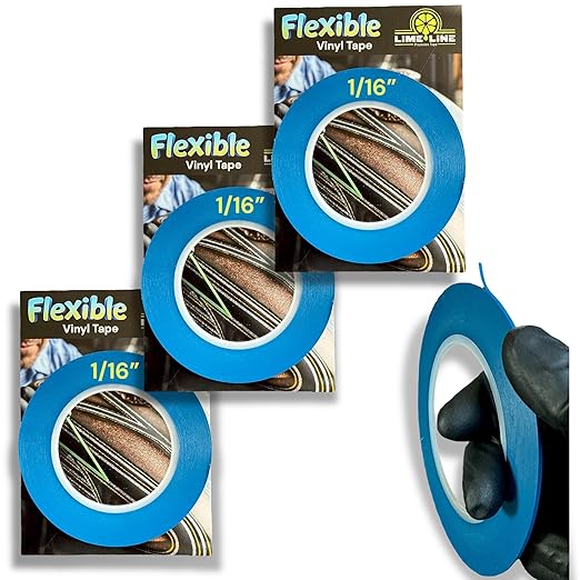 LiME LiNE Flexible Vinyl Fine Line Masking Tape for Automotive Custom Paint, No Residue Blue Pinstriping Tape - 1/4" 1/8" 1/16"