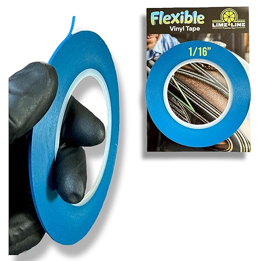 LiME LiNE Flexible Vinyl Fine Line Masking Tape for Automotive Custom Paint, No Residue Blue Pinstriping Tape - 1/4" 1/8" 1/16"