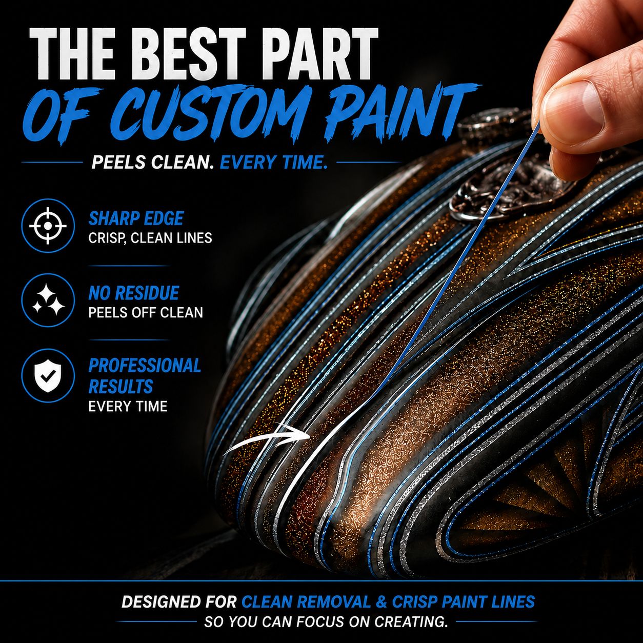 LiME LiNE Flexible Vinyl Fine Line Masking Tape for Automotive Custom Paint, No Residue Blue Pinstriping Tape - 1/4" 1/8" 1/16"