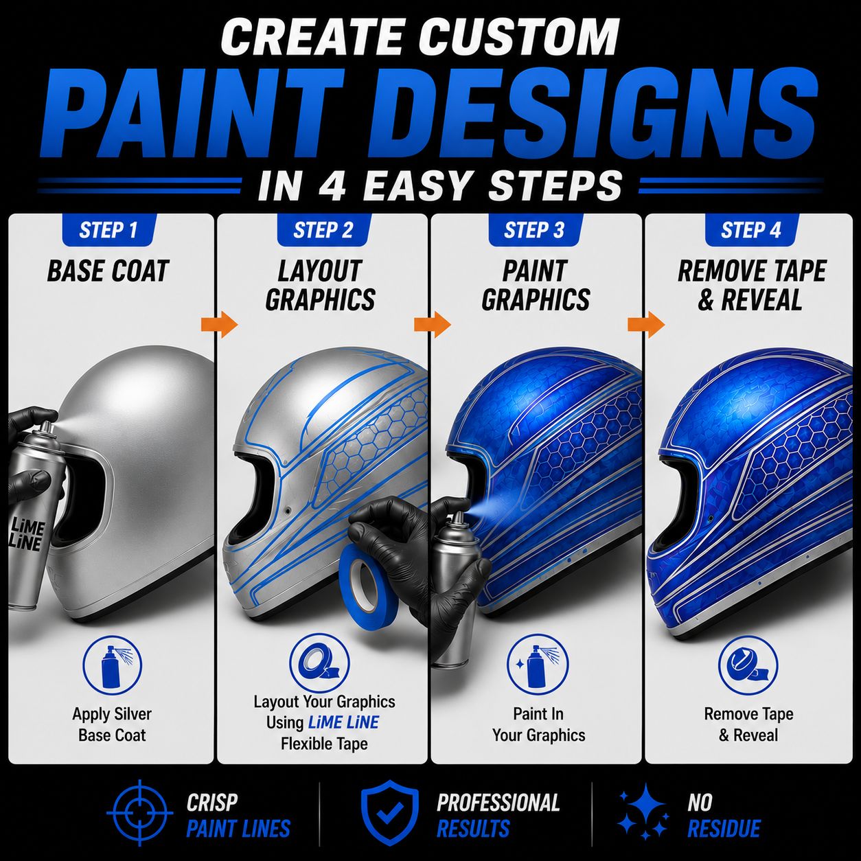 LiME LiNE Flexible Vinyl Fine Line Masking Tape for Automotive Custom Paint, No Residue Blue Pinstriping Tape - 1/4" 1/8" 1/16"