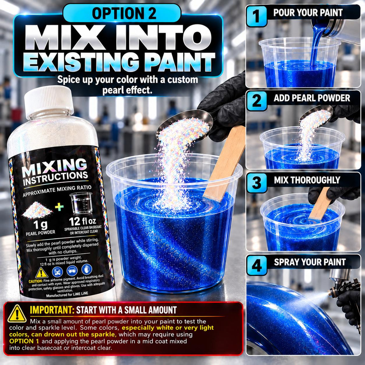 LiME LiNE Diamond Pearl Automotive Pearlescent Powder Additive + Clear Basecoat Pint Kit