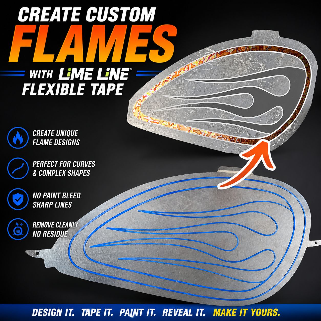 LiME LiNE Flexible Vinyl Fine Line Masking Tape for Automotive Custom Paint, No Residue Blue Pinstriping Tape - 1/4" 1/8" 1/16"