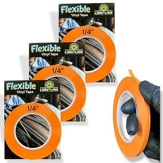 LiME LiNE Flexible Vinyl Fine Line Masking Tape for Automotive Custom Paint, No Residue Orange Pinstriping Tape - 1/4" 1/8" 1/16"