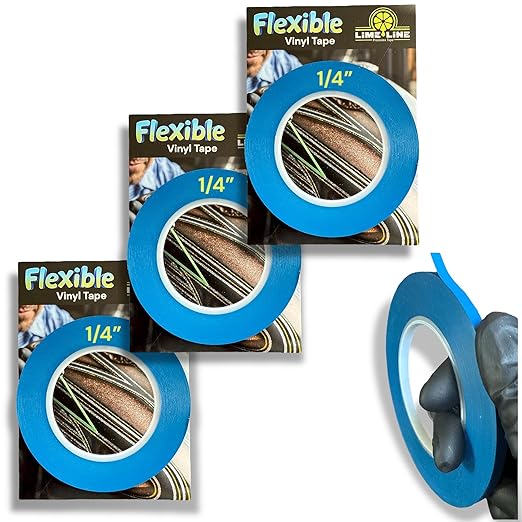 LiME LiNE Flexible Vinyl Fine Line Masking Tape for Automotive Custom Paint, No Residue Blue Pinstriping Tape - 1/4" 1/8" 1/16"