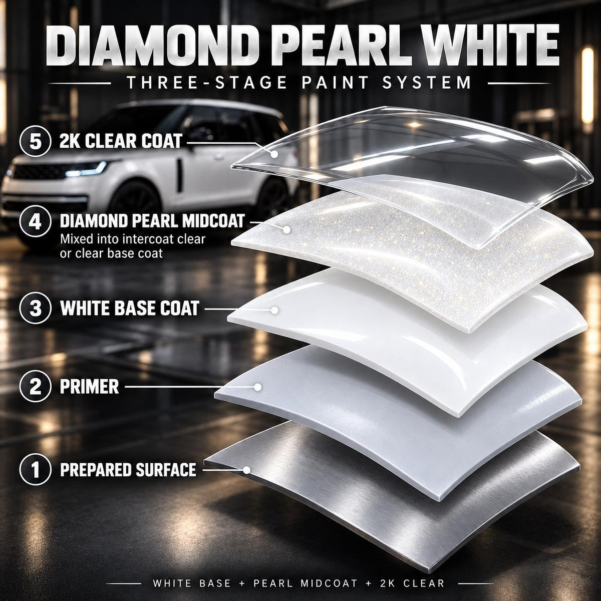 LiME LiNE Diamond Pearl Automotive Pearlescent Powder Additive + Clear Basecoat Pint Kit
