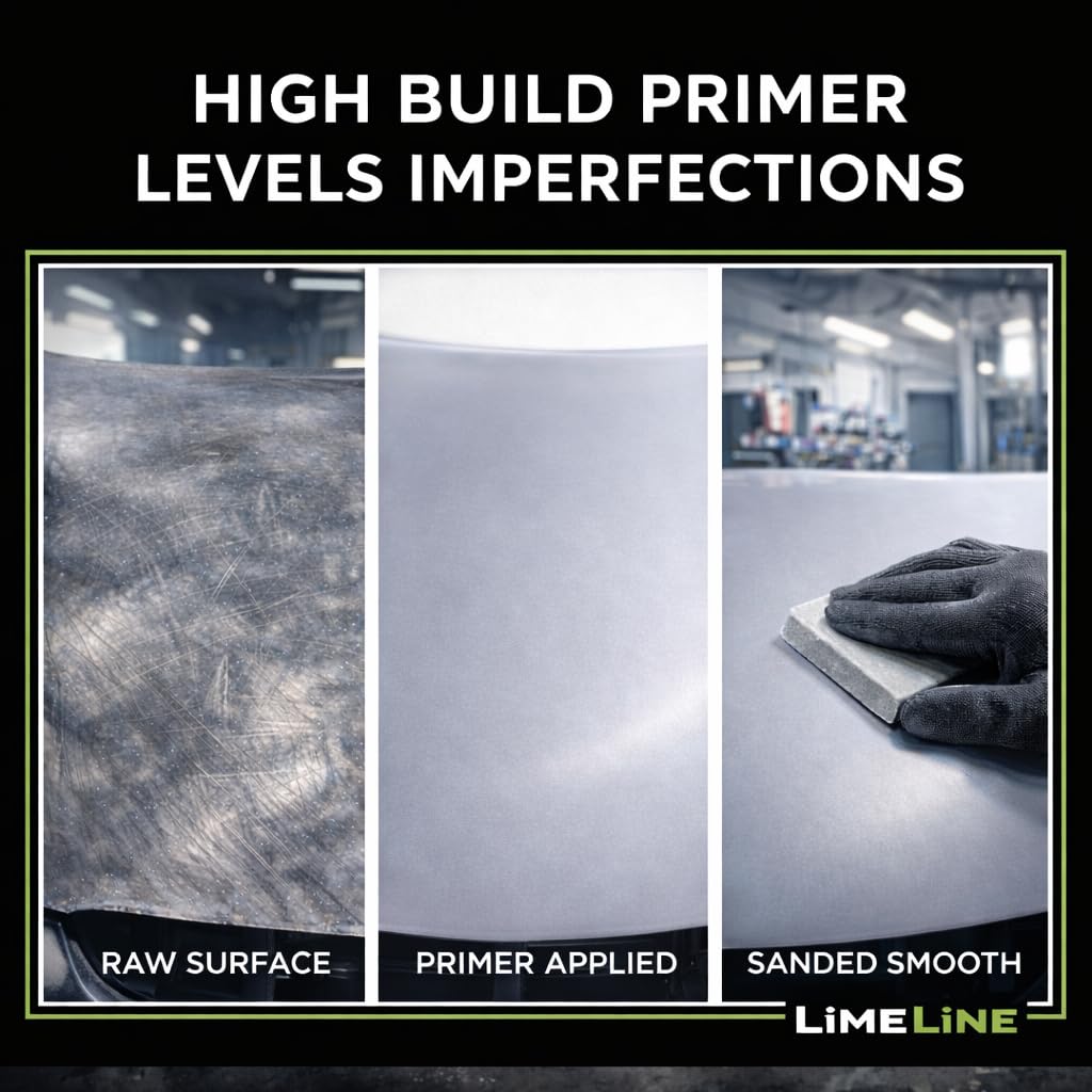 LiME LiNE 2K Urethane Primer Surfacer Aerosol Spray Can – High Build Sandable Automotive Primer: 2 Part Professional Finish: Light Gray