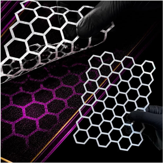 LiME LiNE Honeycomb Hexagon Stencil Set – 8 Piece Reusable Mylar Airbrush Stencils for Automotive Custom Paint, Spray Paint & Crafts