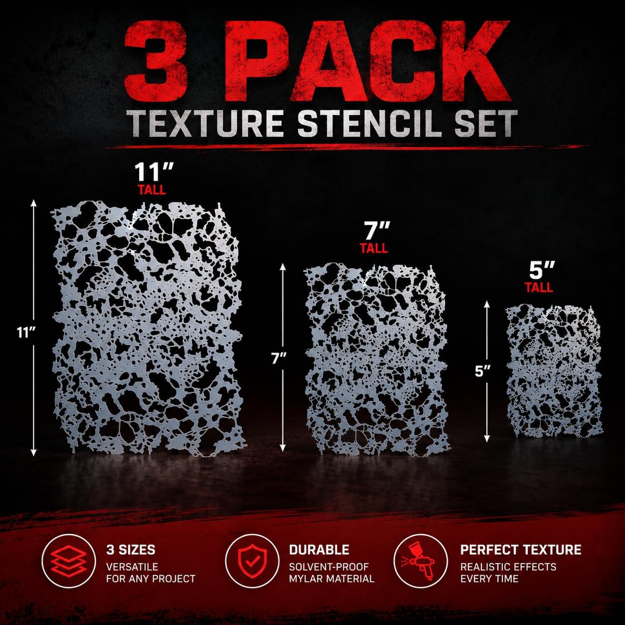 LiME LiNE 3-Piece Airbrush Texture Stencil Set – Reusable Mylar Stencils for Custom Paint, Automotive, Motorcycle & Art