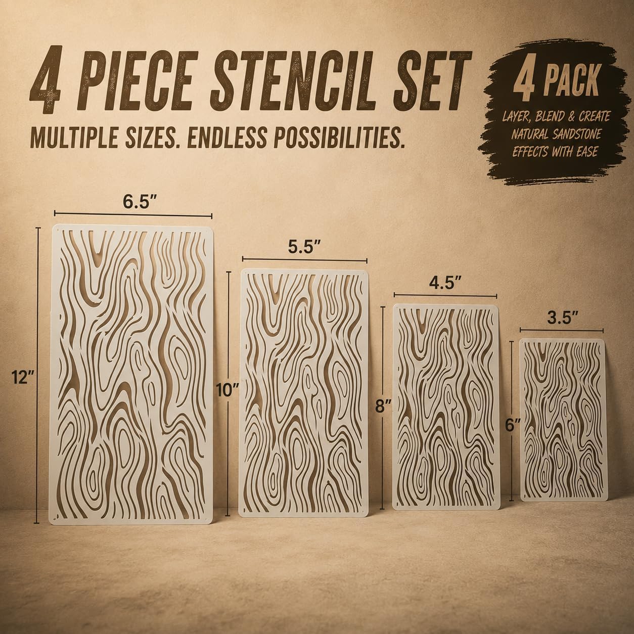 LiME LiNE 4-Piece Reusable Sandstone Stencil Set for Airbrushing, Custom Paint & DIY Projects