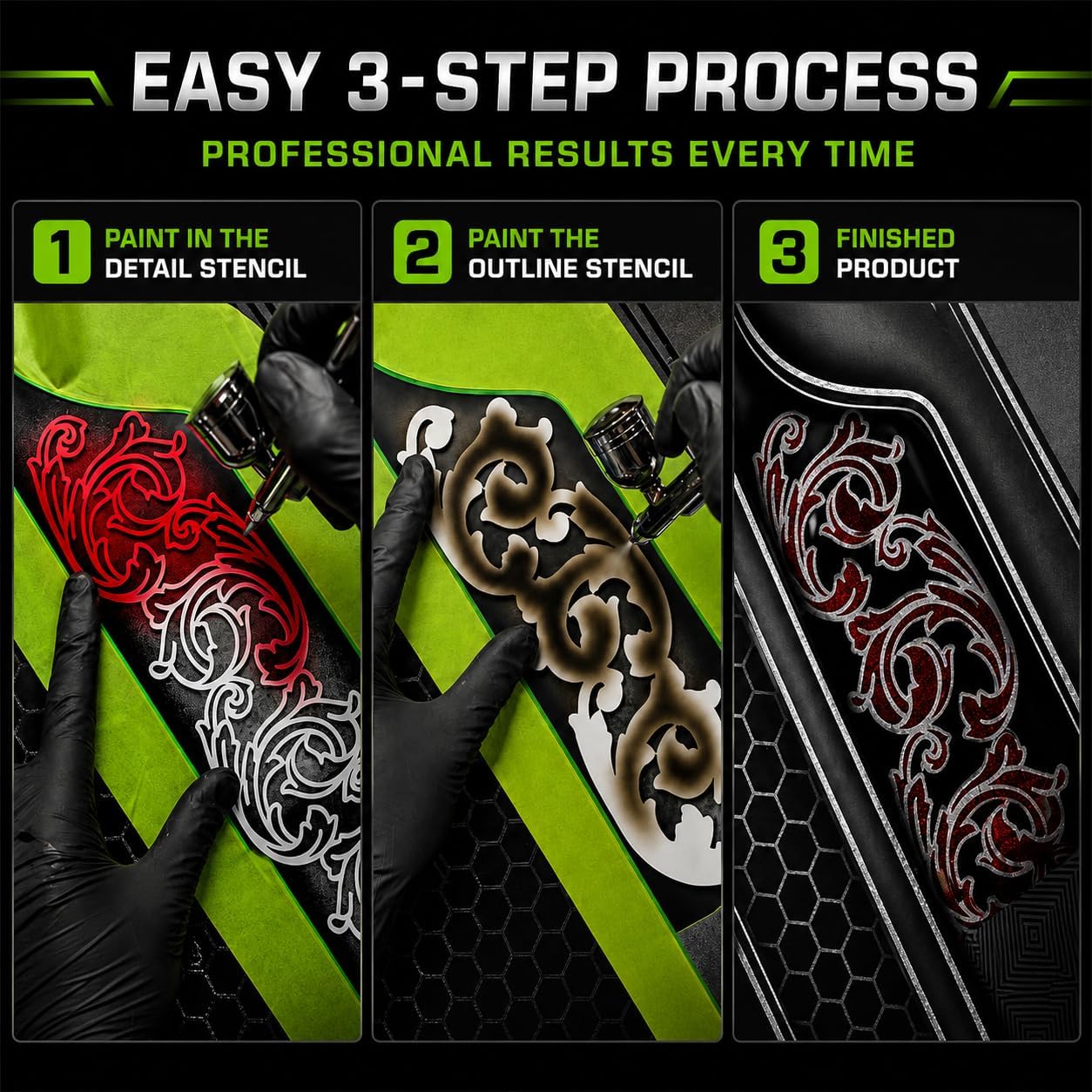LiME LiNE 6 Piece Two Step Filigree & Scrollwork Stencil Set for Automotive Custom Paint & Airbrush Art Template