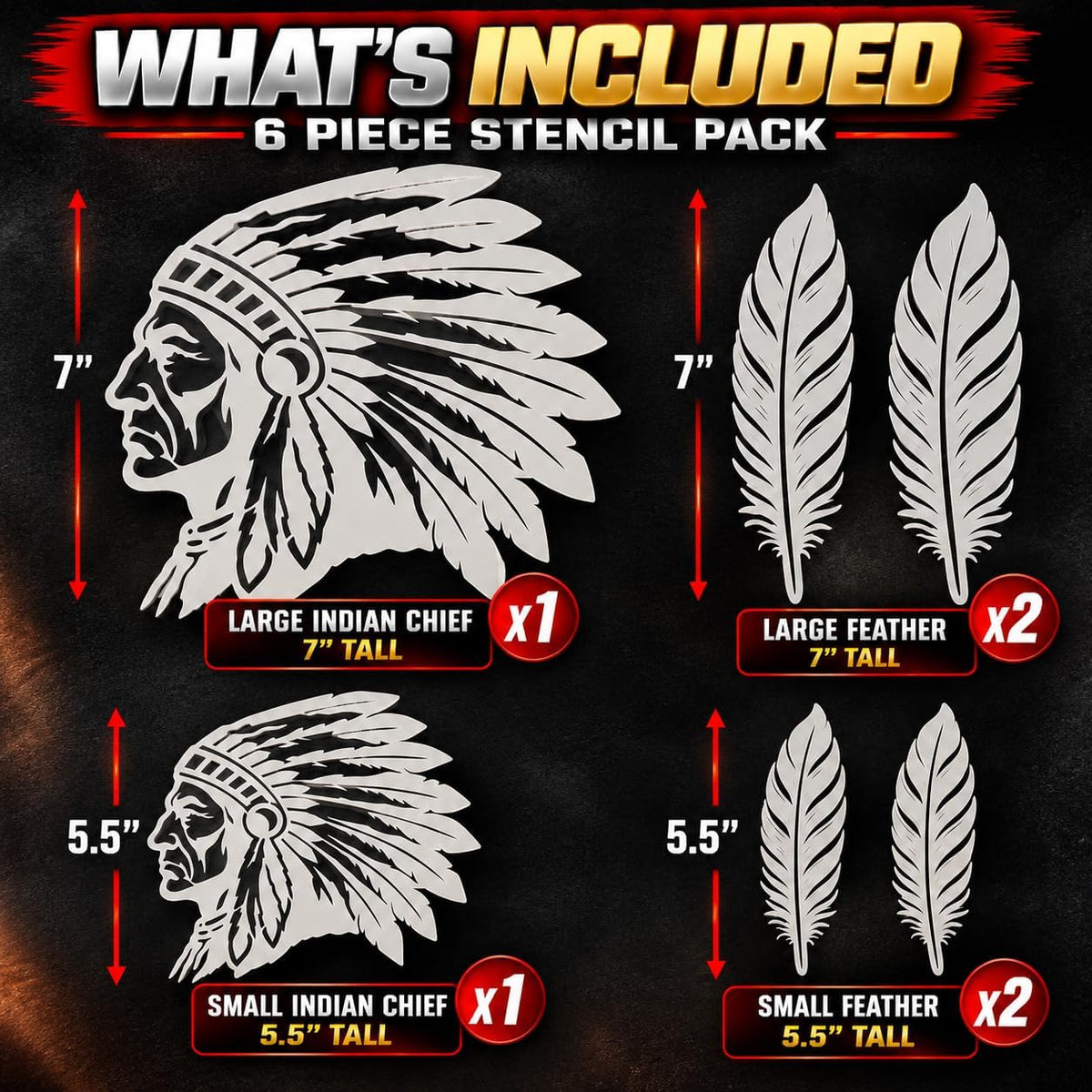 LiME LiNE 6-Piece Native American Indian Chief Airbrush Stencil Kit - Automotive Custom Paint Templates, Cars, Trucks, Motorcycles, Hot Rods