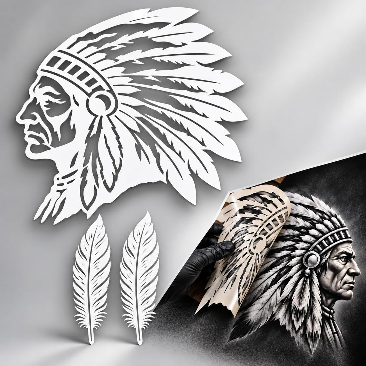 LiME LiNE 6-Piece Native American Indian Chief Airbrush Stencil Kit - Automotive Custom Paint Templates, Cars, Trucks, Motorcycles, Hot Rods