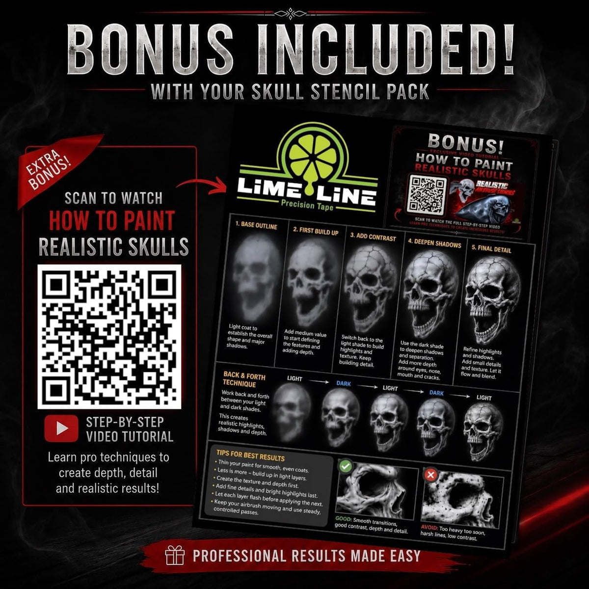 LiME LiNE Realistic Skull Airbrush Stencil Set - 9 Pcs Skull Design Templates