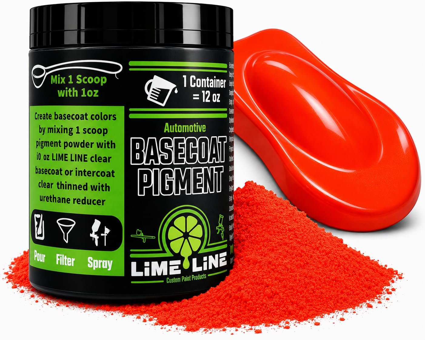 LiME LiNE Bright 90's Neon Automotive Grade Basecoat Maker Pigment Powder - Makes 12 Oz Sprayable Basecoat