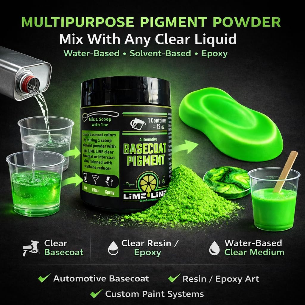 LiME LiNE Bright 90's Neon Automotive Grade Basecoat Maker Pigment Powder - Makes 12 Oz Sprayable Basecoat
