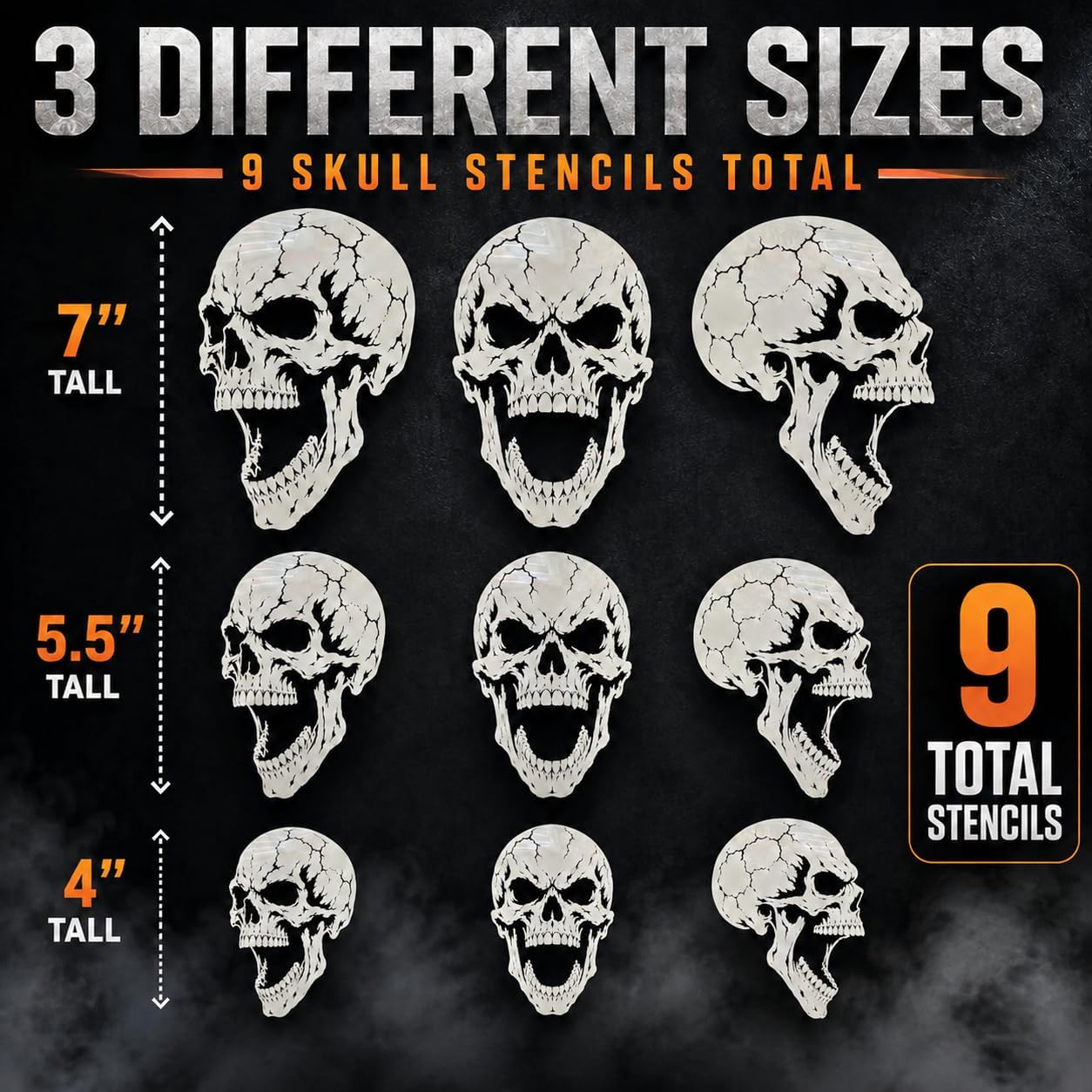 LiME LiNE Realistic Skull Airbrush Stencil Set - 9 Pcs Skull Design Templates