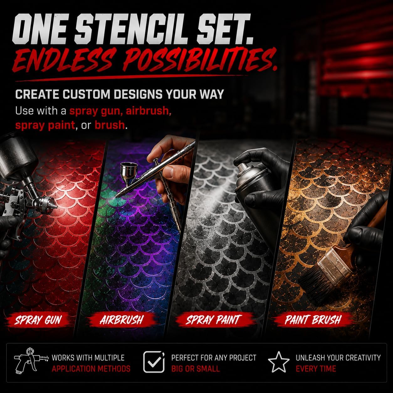 LiME LiNE 4-Piece Reusable Fish Scale Stencil Set for Airbrushing, Custom Paint & DIY Projects