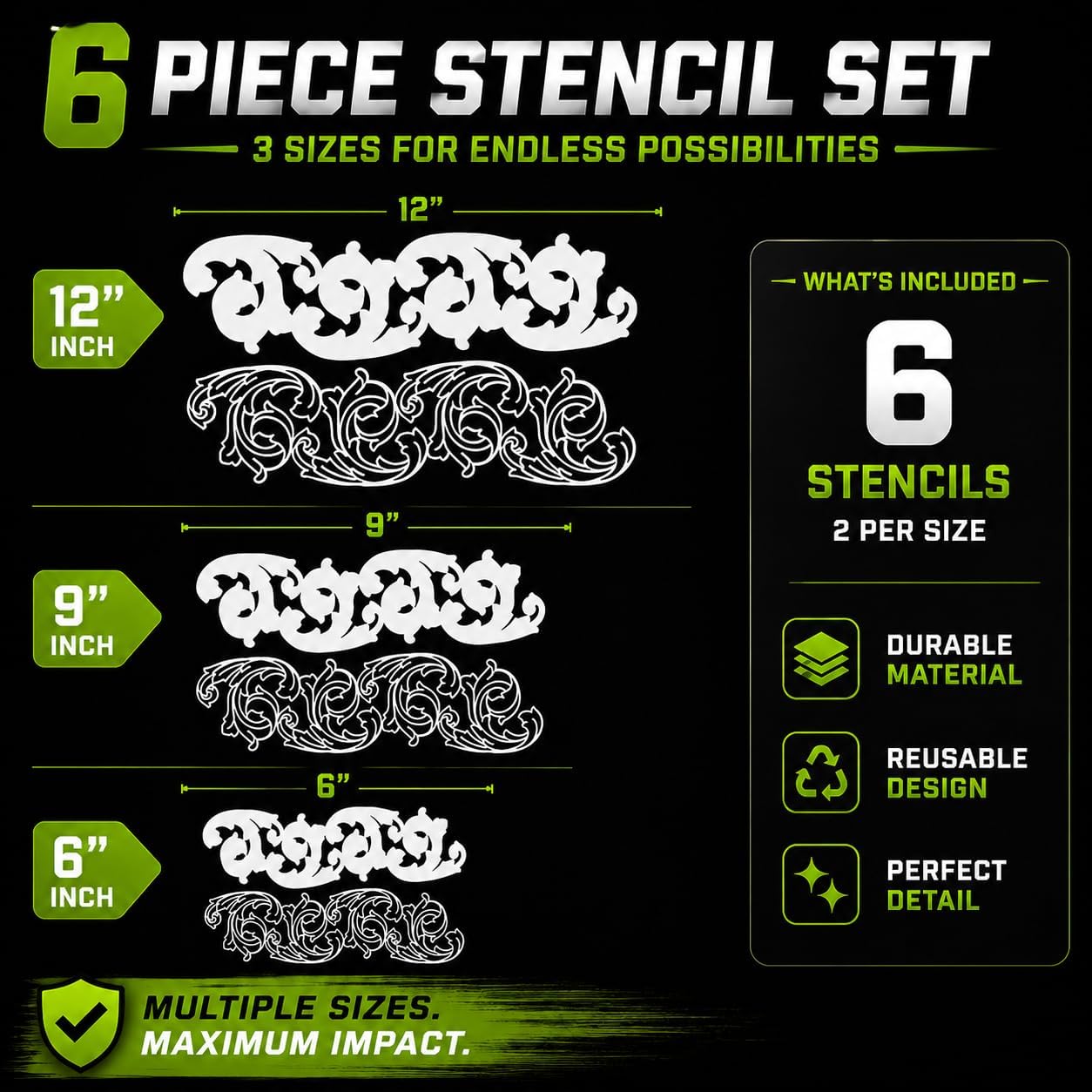 LiME LiNE 6 Piece Two Step Filigree & Scrollwork Stencil Set for Automotive Custom Paint & Airbrush Art Template