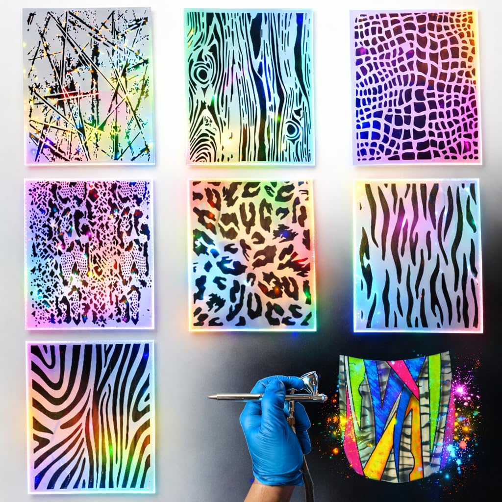 LiME LiNE Airbrush Stencil Set, Wood Grain, Grunge, Animal Print Custom Paint Template