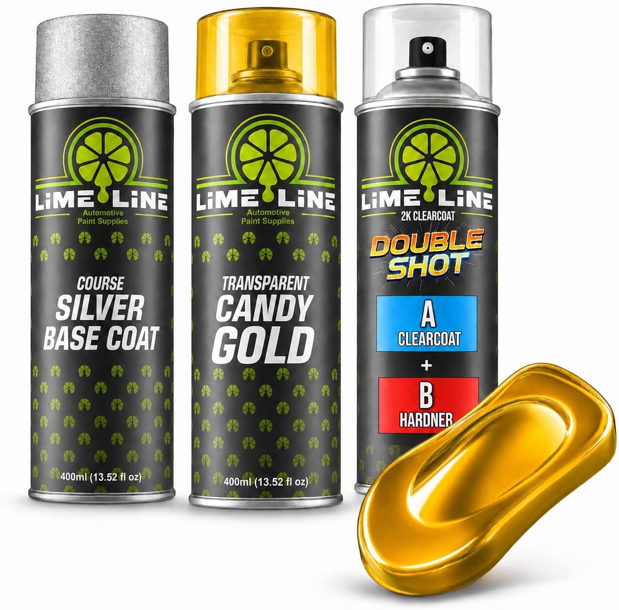 LiME LiNE Complete 3-Step Candy Paint Kit – Automotive Aerosol Paint System with Silver Base, Transparent Candy & 2K Clearcoat, No Spray Gun Required