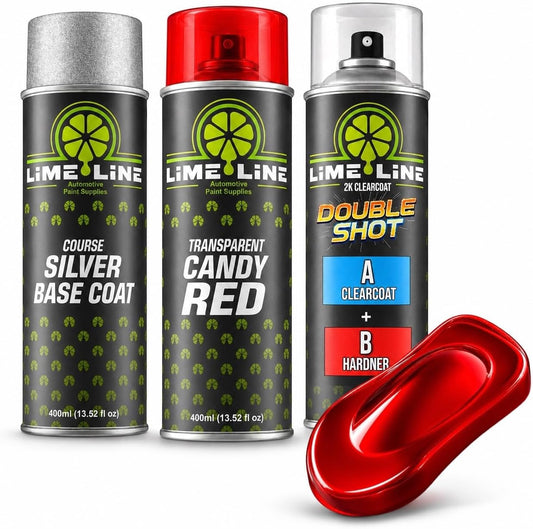 LiME LiNE Complete 3-Step Candy Paint Kit – Automotive Aerosol Paint System with Silver Base, Transparent Candy & 2K Clearcoat, No Spray Gun Required