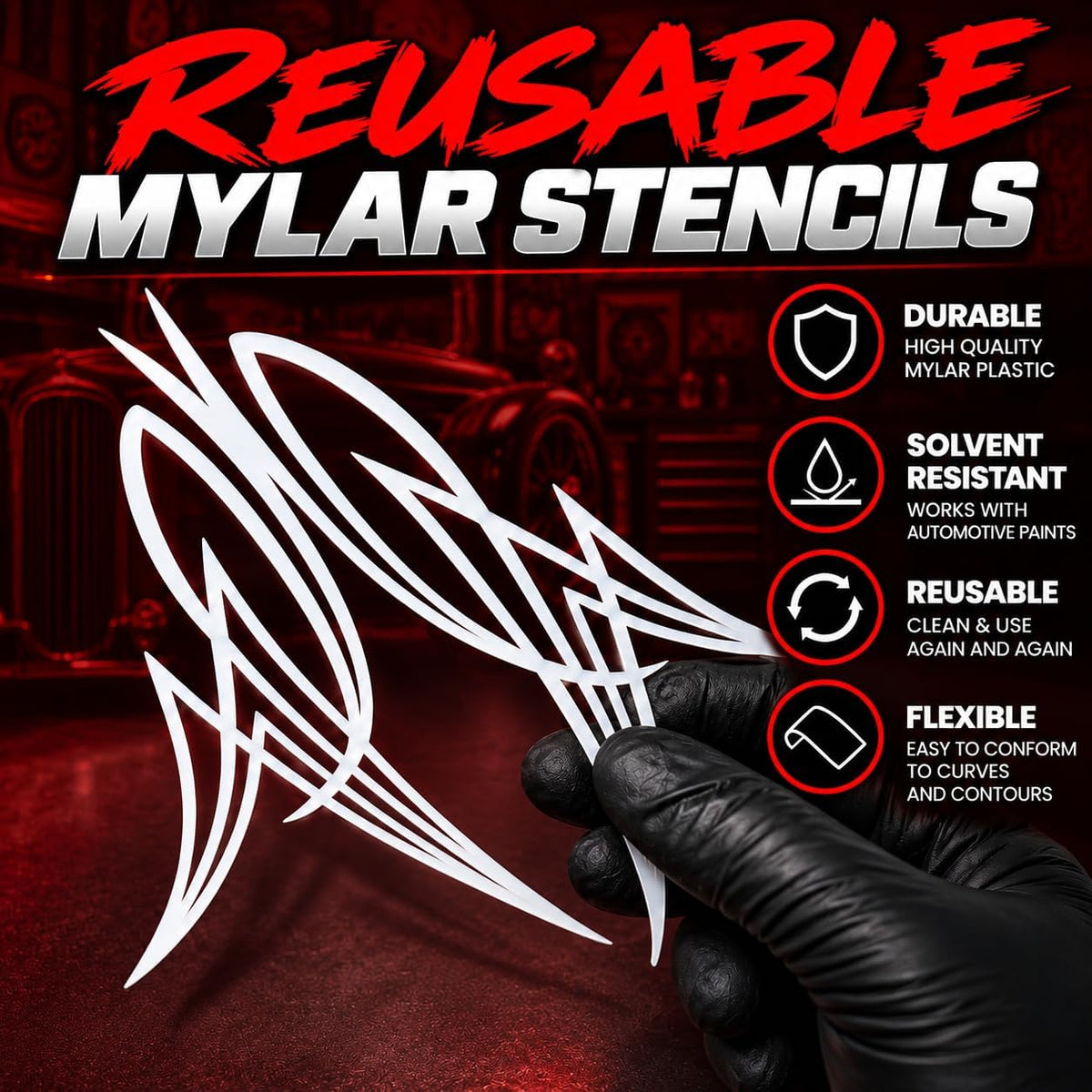 LiME LiNE 9-Piece Reusable Automotive Pinstriping Stencil Kit for Airbrushing and Spray Painting
