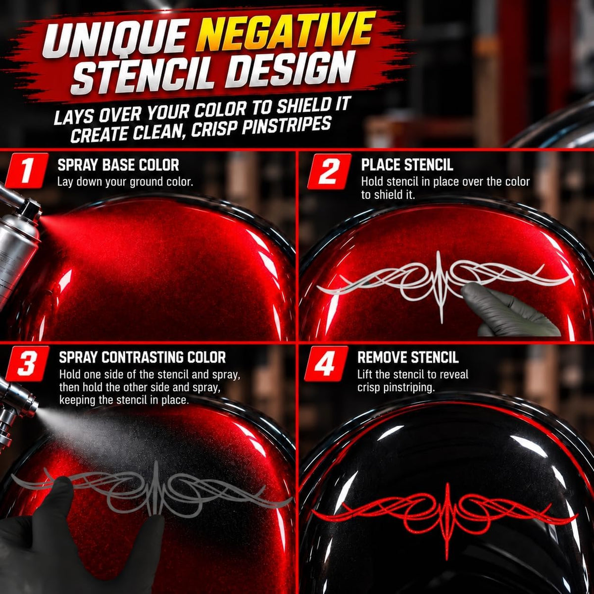 LiME LiNE 9-Piece Reusable Automotive Pinstriping Stencil Kit for Airbrushing and Spray Painting