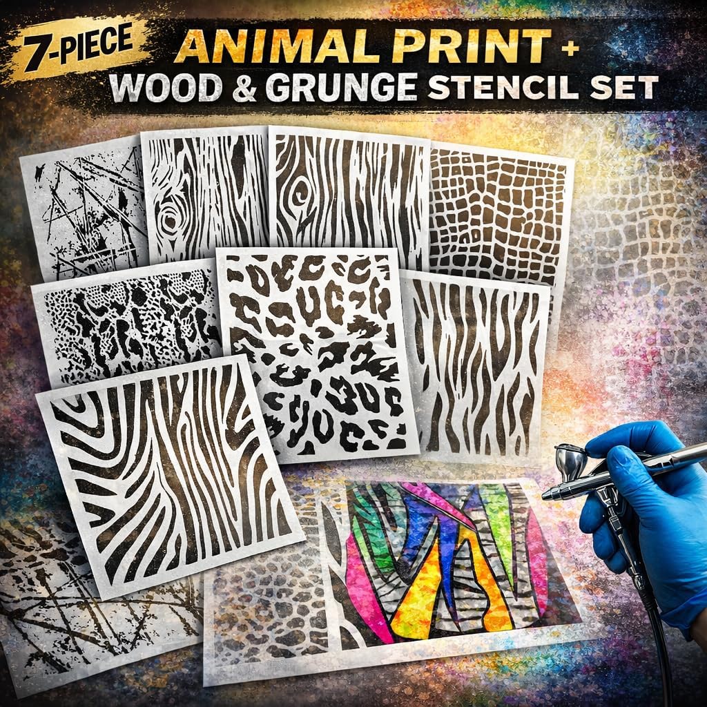 LiME LiNE Airbrush Stencil Set, Wood Grain, Grunge, Animal Print Custom Paint Template