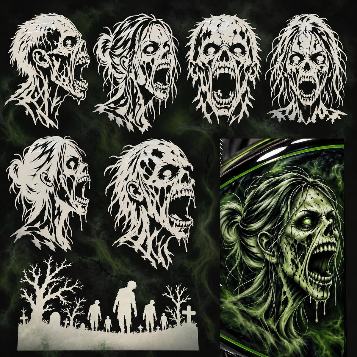 LiME LiNE 7-Piece Zombie Airbrush Stencil Kit - Automotive Custom Paint Templates, Cars, Trucks, Motorcycles, DIY