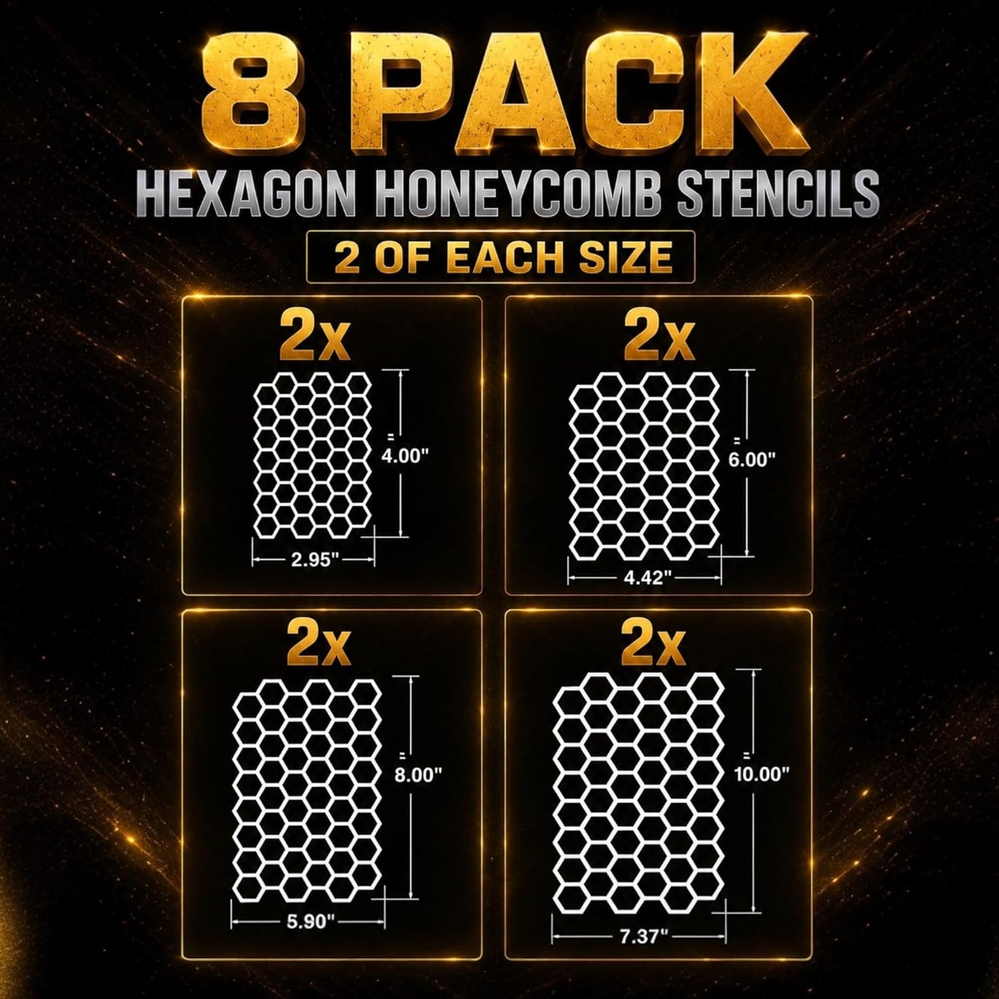 LiME LiNE Honeycomb Hexagon Stencil Set – 8 Piece Reusable Mylar Airbrush Stencils for Automotive Custom Paint, Spray Paint & Crafts
