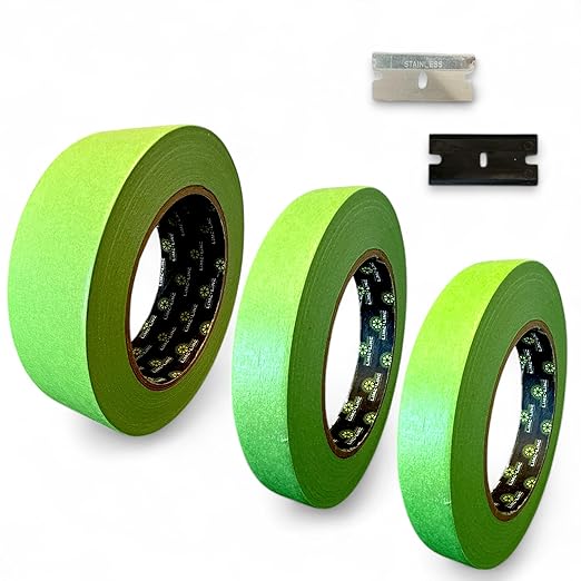 LiME LiNE Green Fineline Paper Masking Pinstriping Tapes for Automotive Custom Painting Designs - 1x 1.5" + 2x 3/4"