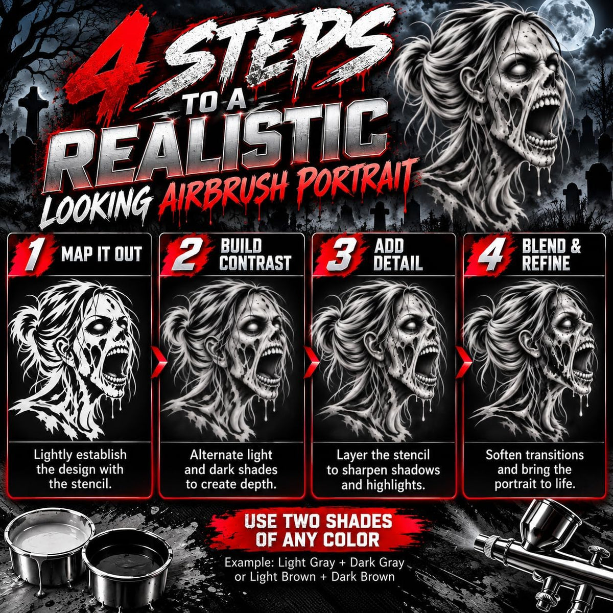 LiME LiNE 7-Piece Zombie Airbrush Stencil Kit - Automotive Custom Paint Templates, Cars, Trucks, Motorcycles, DIY