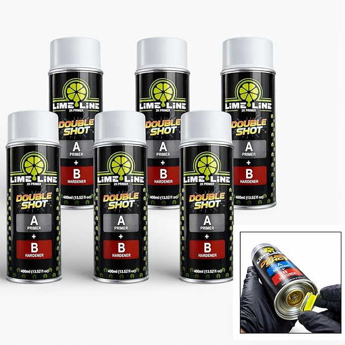 LiME LiNE 2K Urethane Primer Surfacer Aerosol Spray Can – High Build Sandable Automotive Primer: 2 Part Professional Finish: Light Gray