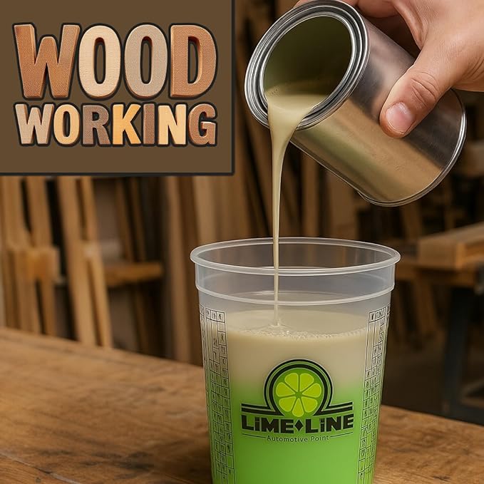 LiME LiNE Solvent Resistant Mixing Cups - Disposable Automotive Paint & Epoxy Measuring Cups Graduated 4:1, 3:1, 2:1 Ratios with Ounce & Milliliter Markings