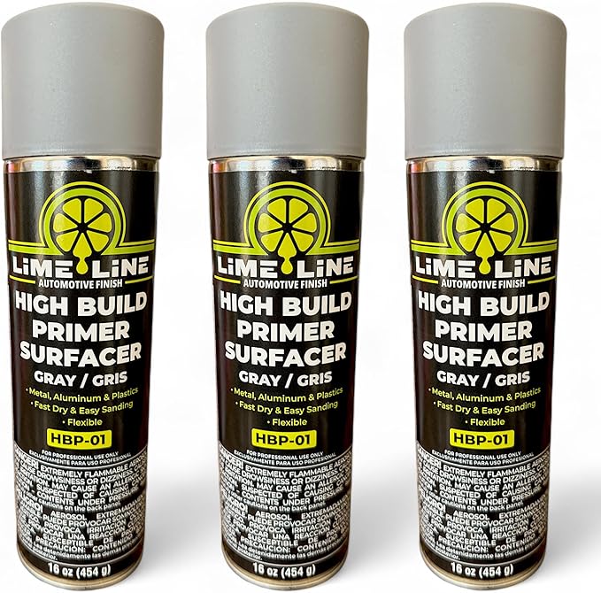 LiME LiNE 1K Flexible High Build Primer Surfacer, Direct to Metal, Primer Light Grey Aerosol Spray Can - Available in different Packs