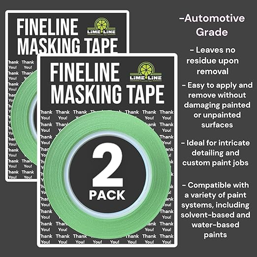 LiME LiNE 1/4" Width Green Fineline Paper Masking Pinstriping Tape for Automotive Airbrushing Designs (2 Pack)