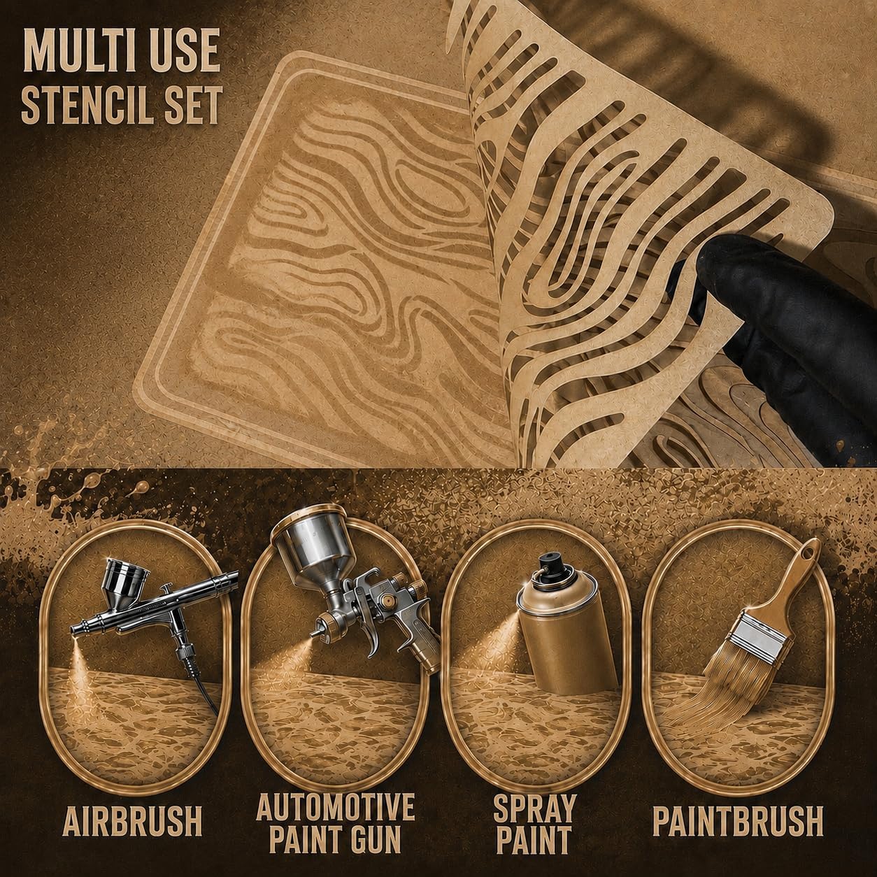 LiME LiNE 4-Piece Reusable Sandstone Stencil Set for Airbrushing, Custom Paint & DIY Projects