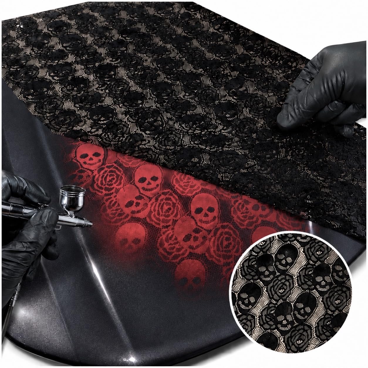 LiME LiNE Skull Rose Lace Stencil for Airbrush & Spray Paint – Reusable Automotive Custom Paint Stencil for Cars, Motorcycles, Helmets & DIY Projects