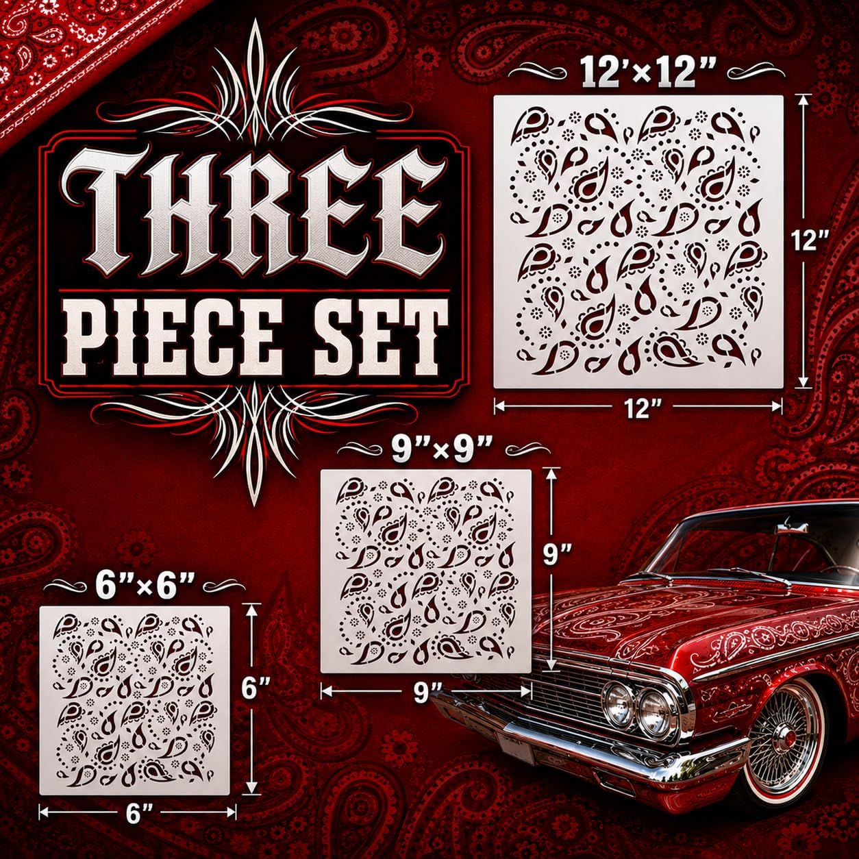 LiME LiNE Reusable Paisley Bandana Airbrush Stencil Sets for Airbrushing, Custom Paint & Crafting