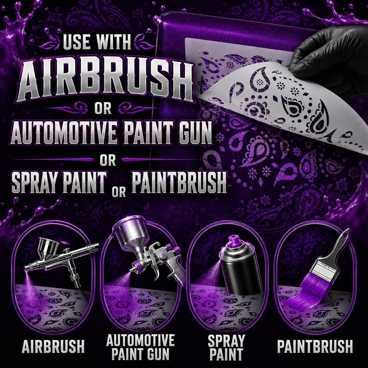 LiME LiNE Reusable Paisley Bandana Airbrush Stencil Sets for Airbrushing, Custom Paint & Crafting