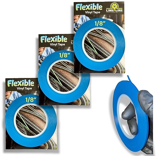 LiME LiNE Flexible Vinyl Fine Line Masking Tape for Automotive Custom Paint, No Residue Blue Pinstriping Tape - 1/4" 1/8" 1/16"