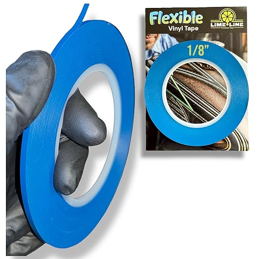 LiME LiNE Flexible Vinyl Fine Line Masking Tape for Automotive Custom Paint, No Residue Blue Pinstriping Tape - 1/4" 1/8" 1/16"
