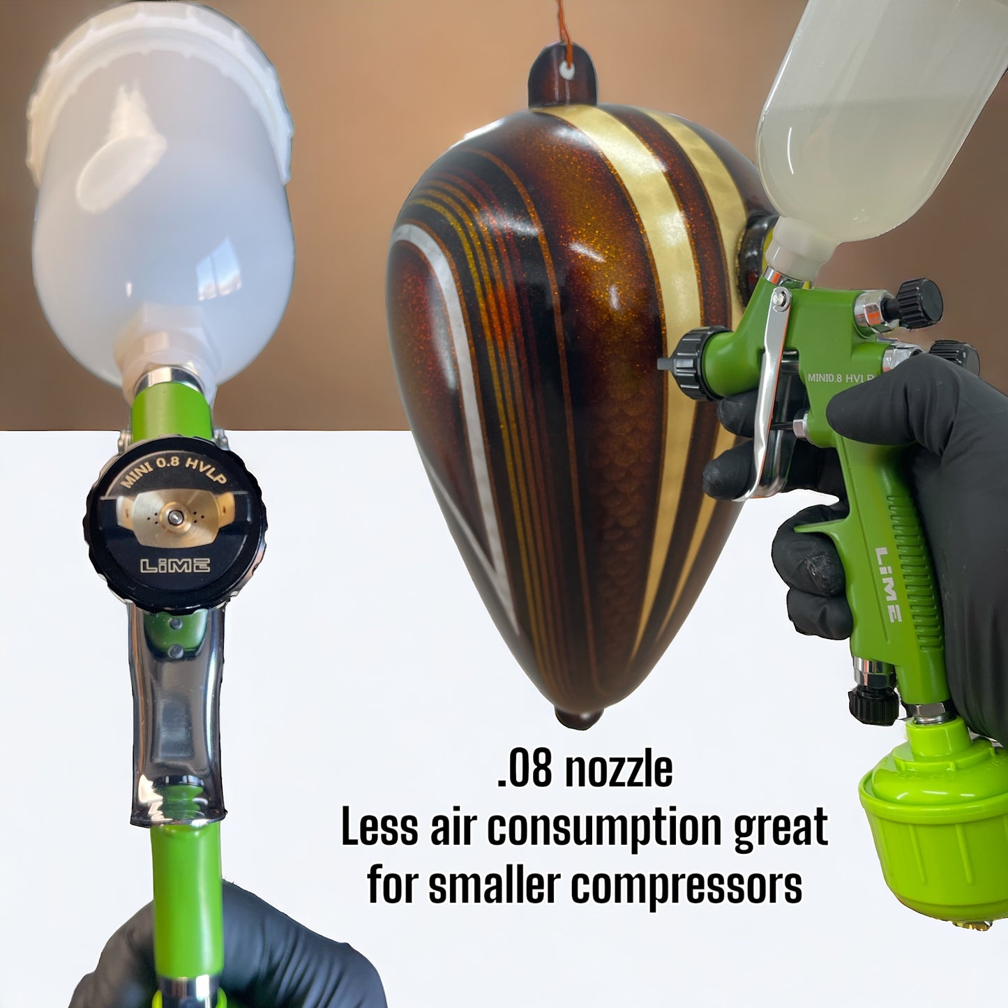 LiME LiME .8 mm Mini HVLP Automotive Spray Paint Gun with Bonus inline filter and air connector