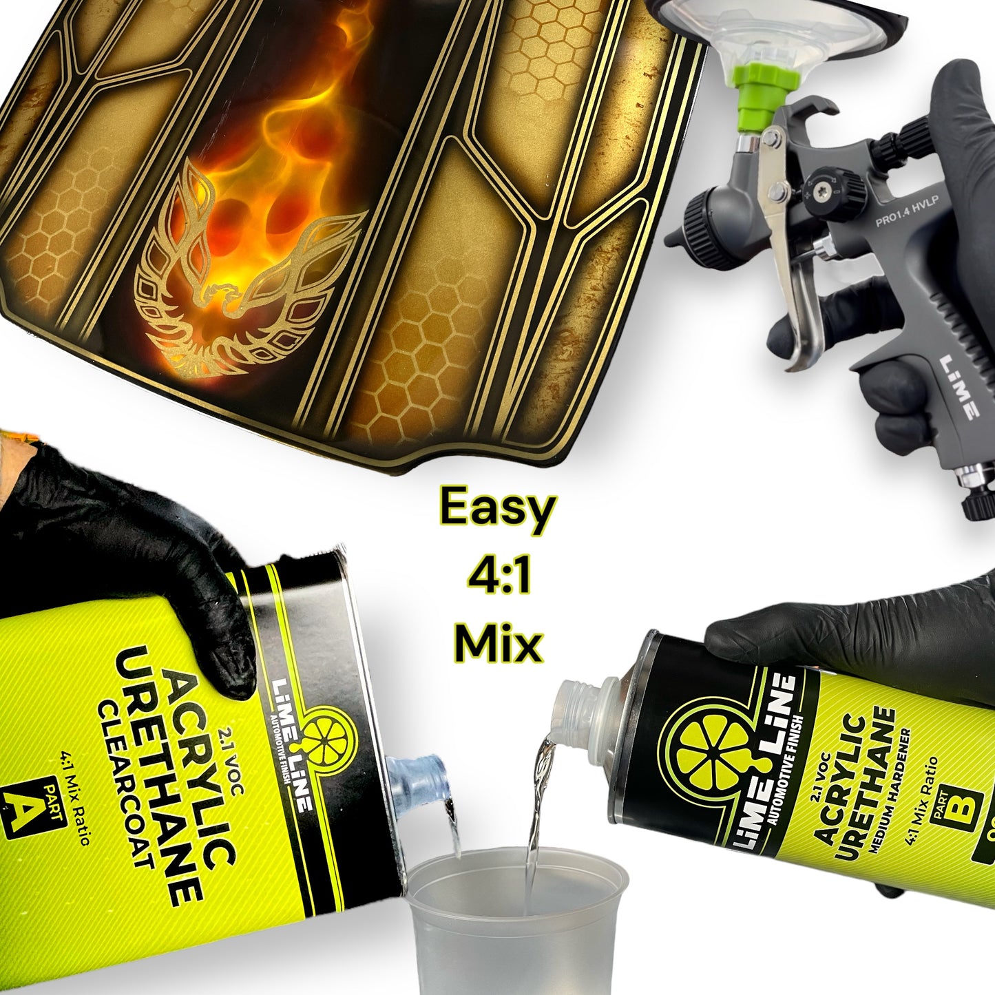 LiME LiNE 2K Clearcoat, Automotive Paint Kit with Hardener, Topcoat For Cars, Trucks and Motorcycles - 1.25 gallon Kit