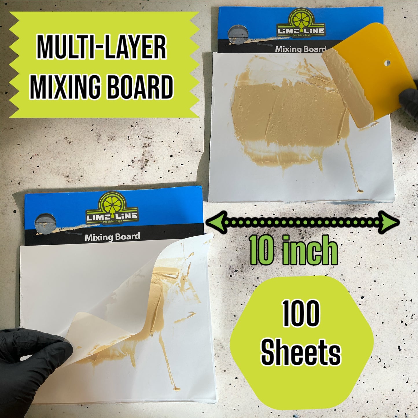 LiME LiNE Disposable Mixing Board with Bonus Bondo Spreader (100 Sheets)