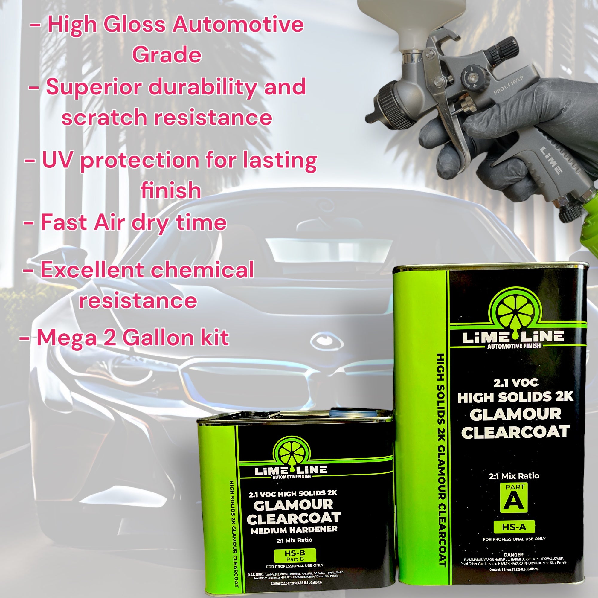LiME LiNE Mega 2 Gallon Automotive Urethane Clearcoat kit 2:1 mix: Hig ...