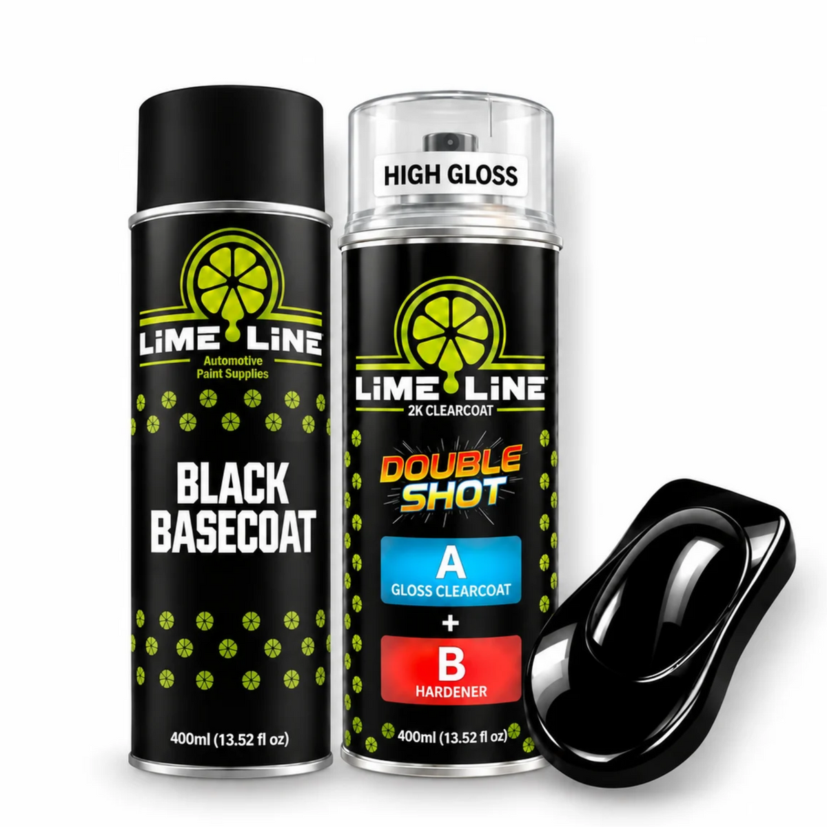 LiME LiNE Automotive Black Basecoat + Double Shot Clearcoat Aerosol Kit - Professional Car Spray Paint